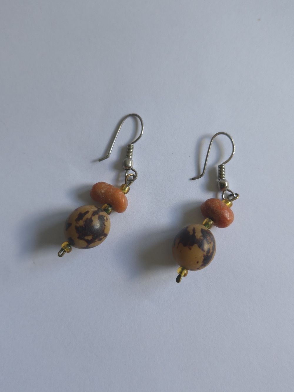 Vintage Boho Natural Seed Dangle Earrings, Terracotta Clay Bead Artisan Hoop